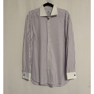 Brioni For Neiman Marcus Shirt Large 16 Button Up Striped Mens Cotton Italy